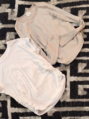 abercrombie kids Pink Long Sleeve Waffle Top with Light Pink Short Sleeve Top